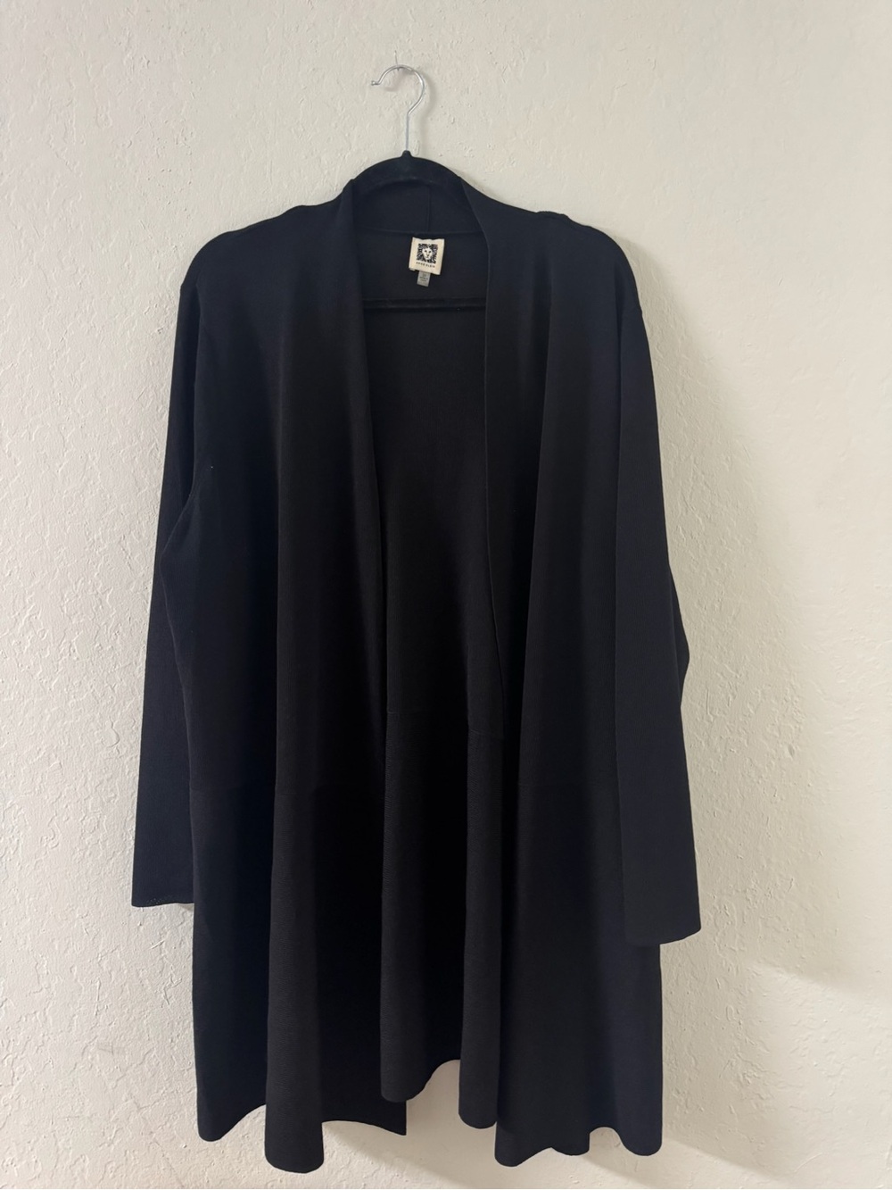 Anne Klein Black Long Open Front Cardigan Duster